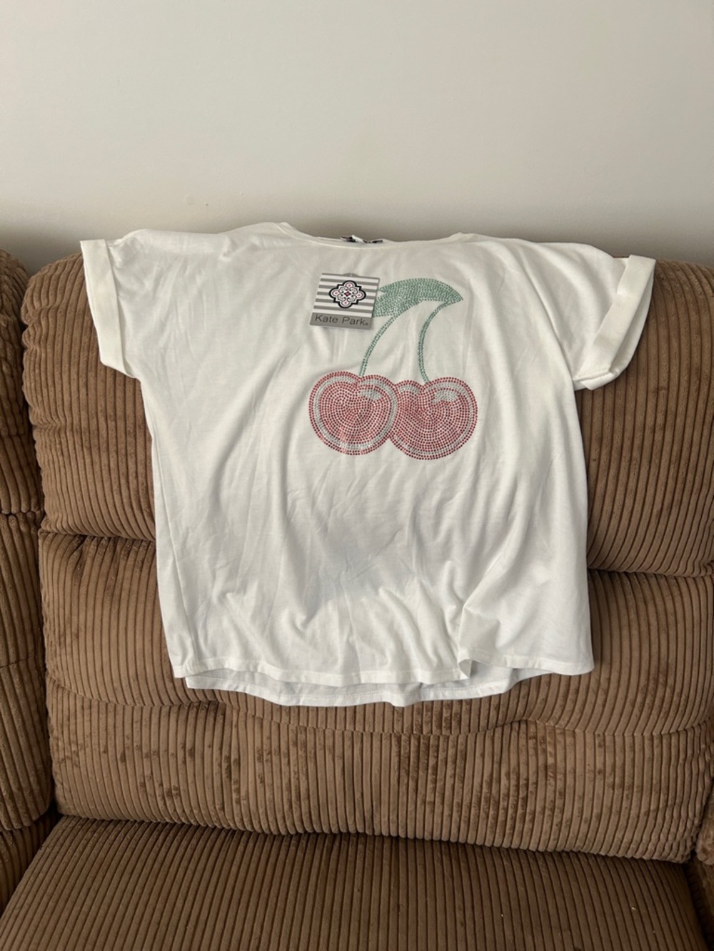 Kate Park White Short-Sleeve Tee with Red Cherry Graphic